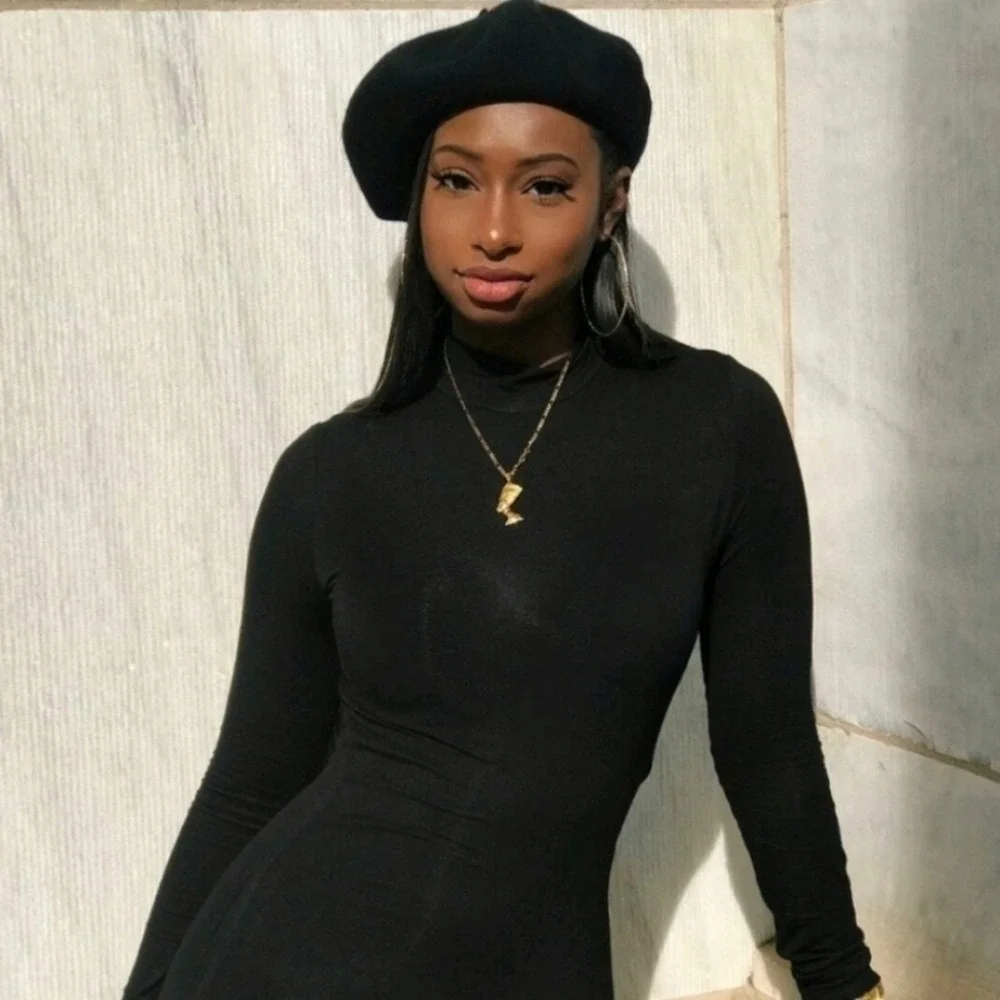 Women's Wool Knit black French beret hat minimalist Classic Preppy Fall Winter